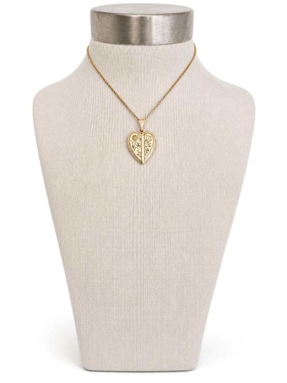 1-40 12KT Gold Overlay Vintage Etched Heart Locket Chunky Chain Necklace J873